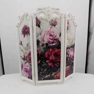Floral Folding Screen Roses Ashland Fall Blush Romance Hinged 18.75" Tall New